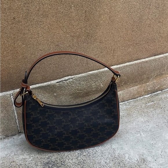 Small Ava Half Moon Crescent Bag in Triomphe Canvas and Calfskin in Tan - Picture 3 of 14